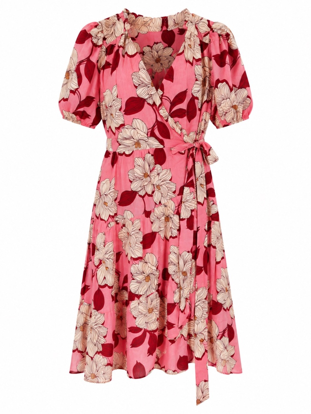 Draper James Pink Floral Wrap Midi Dress Women’s Medium NWT Puff Sleeve